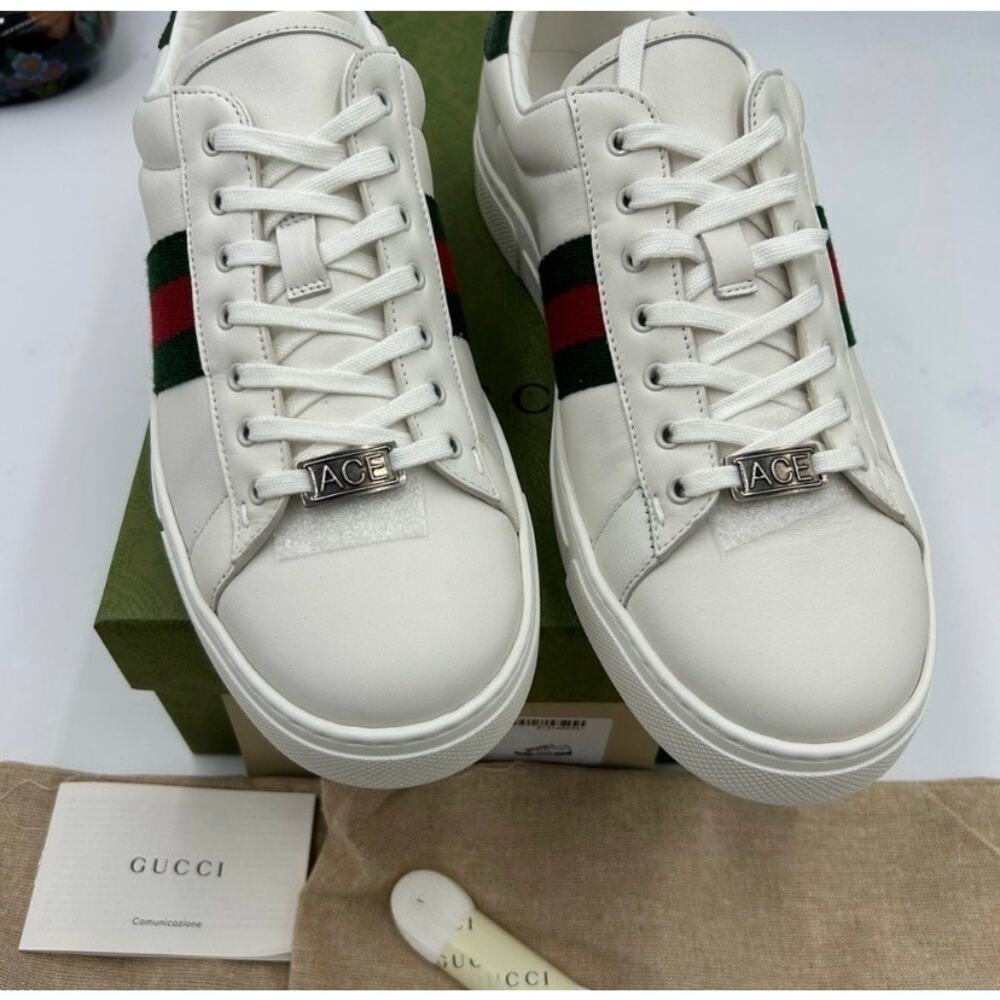 Women's Gucci, ace leather, web stripe sneakers size 40 made in Italy - Picture 5 of 14